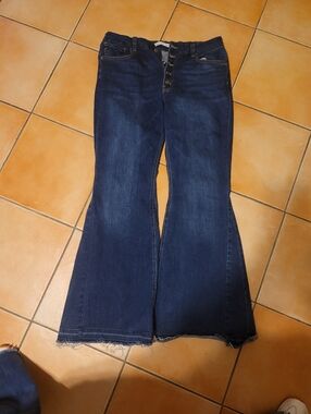KanCan Dark Blue High-Rise Flare Jeans with Button Fly